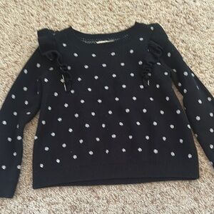 Black Polka Dot Sweater with Ruffle Details